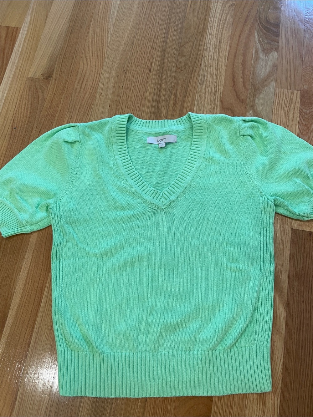 LOFT Mint Green V-Neck Short Sleeve Sweater Top